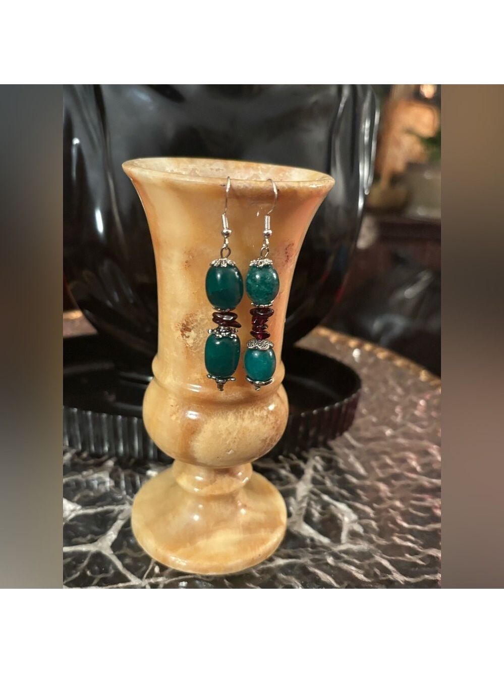 NWT Artisan Emerald & Garnet Dangle Earrings • In Bloom Collection • 925 Hooks - Picture 9 of 10